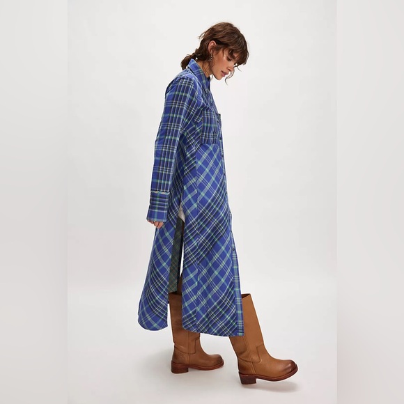 NWT Free People Blue and Green Plaid Maxi Dress - Picture 1 of 6